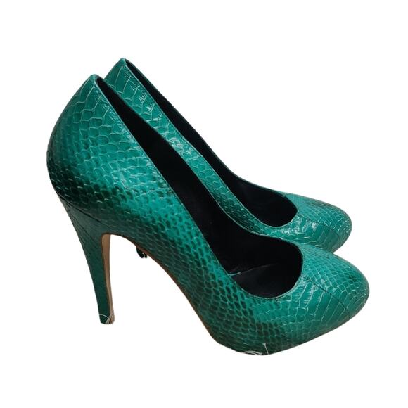 Turquoise leather snake skin round pump by Kathryn Amberleigh sz 7.5 - Picture 1 of 7
